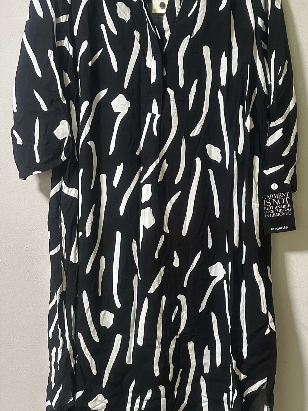 loralette Black Strapless Dress with White Abstract Print